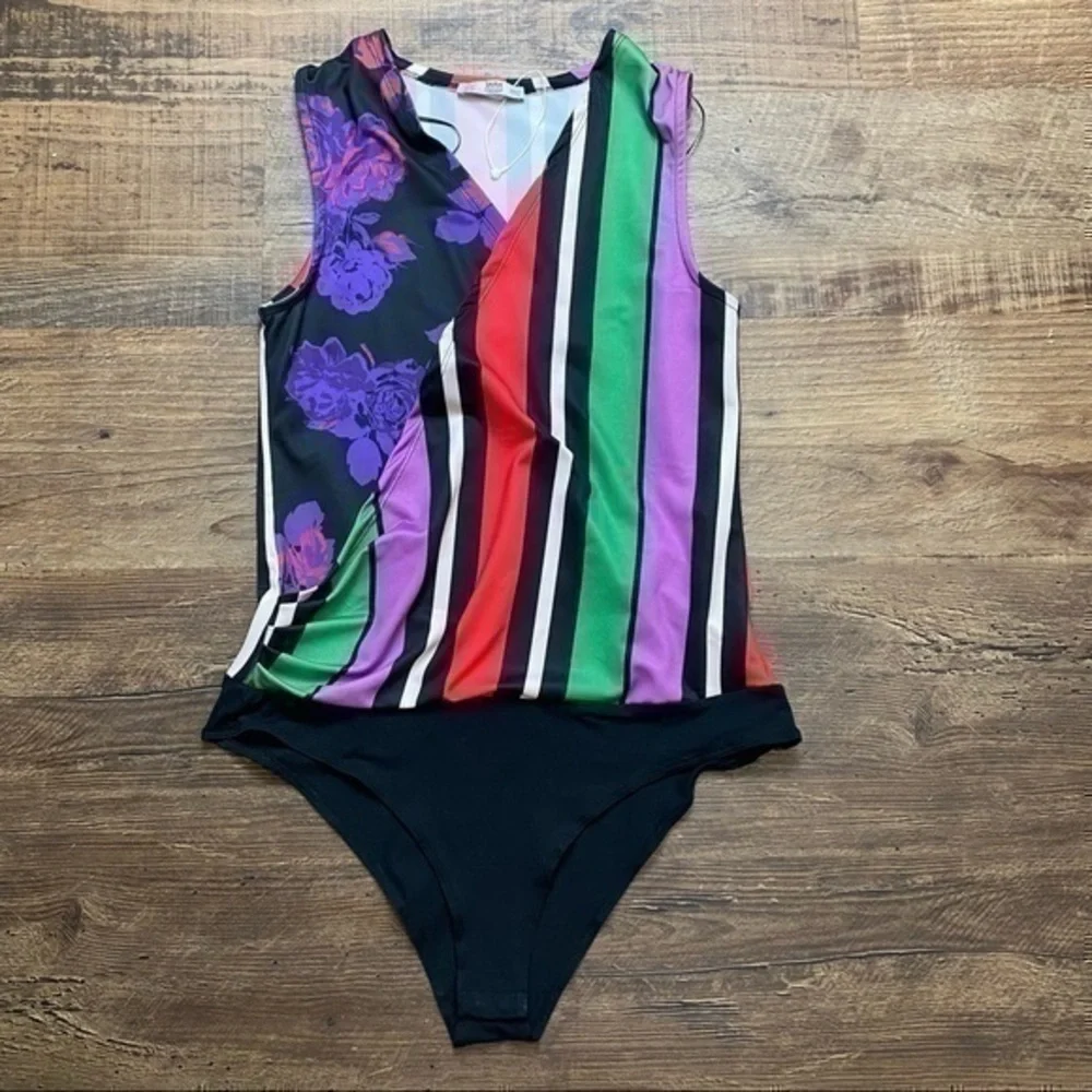 Zara bodysuit with striped & floral print medium womens Zara bodysuit medium